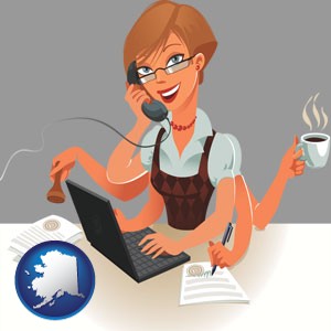 a multitasking office secretary - with Alaska icon
