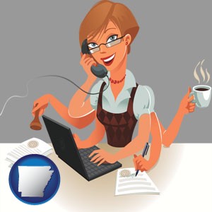 a multitasking office secretary - with Arkansas icon