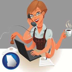 a multitasking office secretary - with Georgia icon