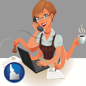 a multitasking office secretary - with Idaho icon