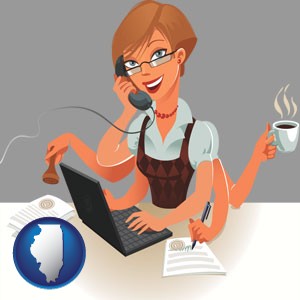 a multitasking office secretary - with Illinois icon