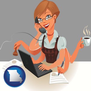 a multitasking office secretary - with Missouri icon