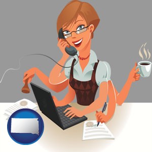 a multitasking office secretary - with South Dakota icon