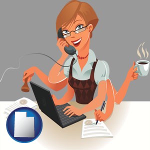 a multitasking office secretary - with Utah icon